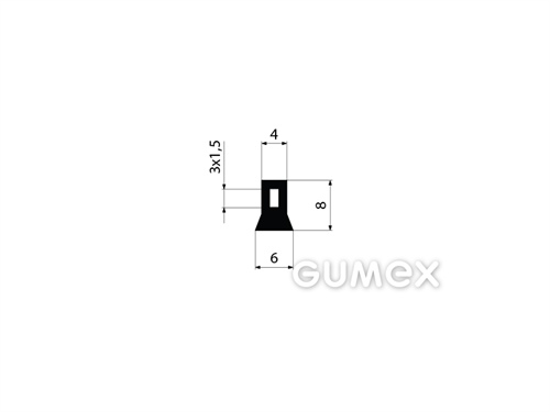 Gumový profil tvarový s dutinkou, 8x6mm, 70°ShA, EPDM, -40°C/+125°C, čierny